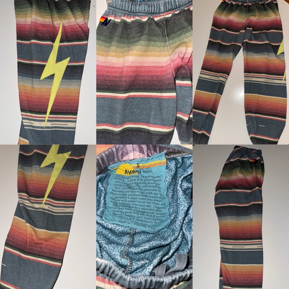 Aviator Nation Striped Sweatpants with Lightning Bolt